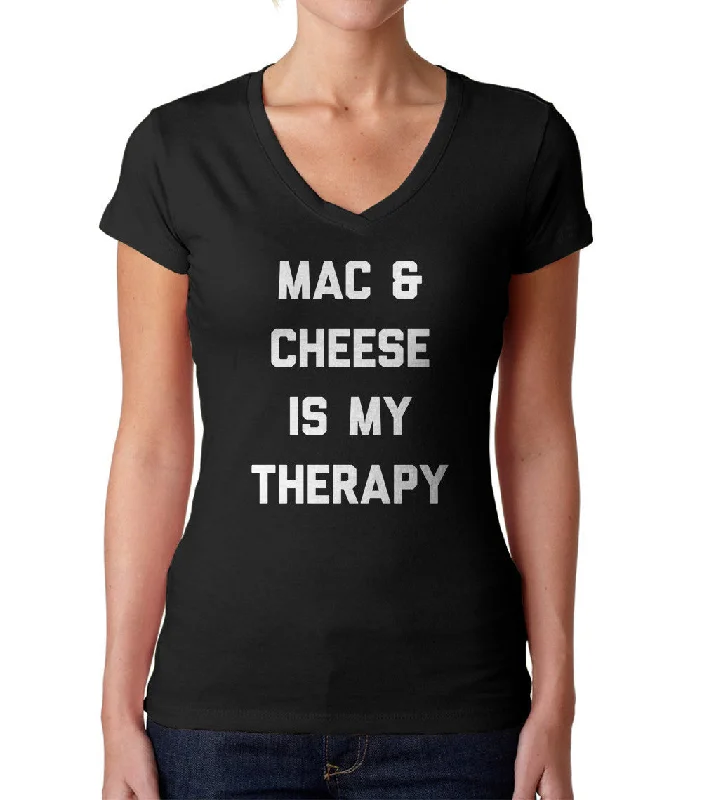 Women's Mac and Cheese Is My Therapy Vneck T-Shirt